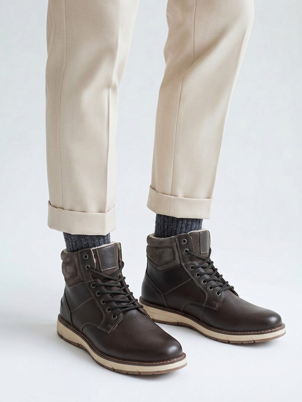 Crown Vintage Sheridan Boots Men Size 13 M Leather, Faux Fur
